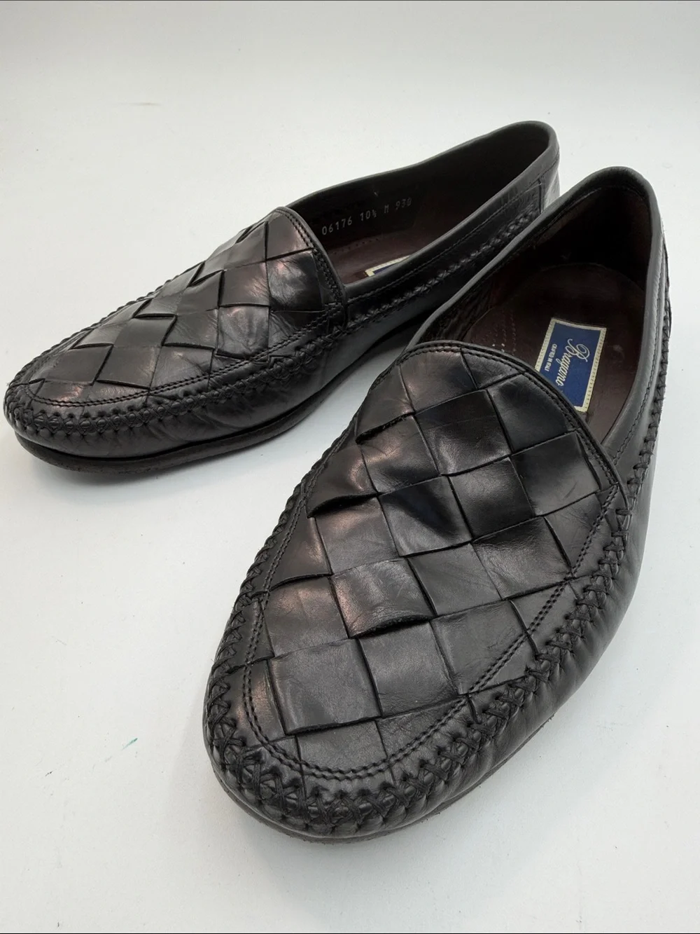 BRAGANO COLE HAAN sz10.5 Woven Italian Leather Slip-On Loafers Made in Italy